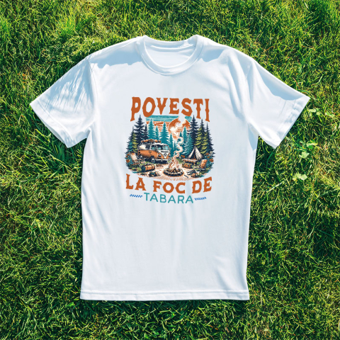 Tricou Femei, Barbati, Copii, Fata, Baiat, Unisex Personalizat "Camping în Natură cu Rulotă – Aventură în Familie și Povești la Foc de Tabără" [2]