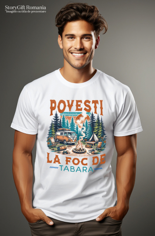 Tricou Femei, Barbati, Copii, Fata, Baiat, Unisex Personalizat "Camping în Natură cu Rulotă – Aventură în Familie și Povești la Foc de Tabără" [1]