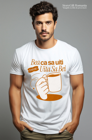 Tricou Femei, Barbati, Copii, Fata, Baiat, Unisex Personalizat „Cana cu Alcool Amuzantă - „Bea Ca Să Uiti Dar Nu Uita Să Bei” Cadou Personalizat pentru Distracție și Petreceri” [1]