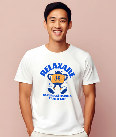 Tricou Femei, Barbati, Copii, Fata, Baiat, Unisex Personalizat „Cană de Cafea Veselă – Savurează Liniștea Cafelei Tale în Momente de Relaxare” [1]