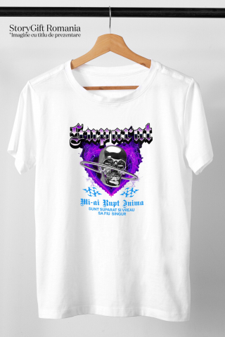 Tricou Femei, Barbati, Copii, Fata, Baiat, Unisex Personalizat Cap de craniu metalic personalizat cu mesaj „Mi-ai rupt inima, sunt suparat și vreau să fiu singur” [2]