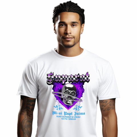 DRAGOSTE - Tricou Femei, Barbati, Copii, Fata, Baiat, Unisex Personalizat Cap de craniu metalic personalizat cu mesaj „Mi-ai rupt inima, sunt suparat și vreau să fiu singur”