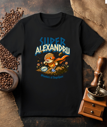 Tricou Femei, Barbati, Copii, Fata, Baiat, Unisex Personalizat Cârtița Cu Mască Și Pelerină Roșie Super Erou – Cadou Personalizat Pentru Alexandru [2]