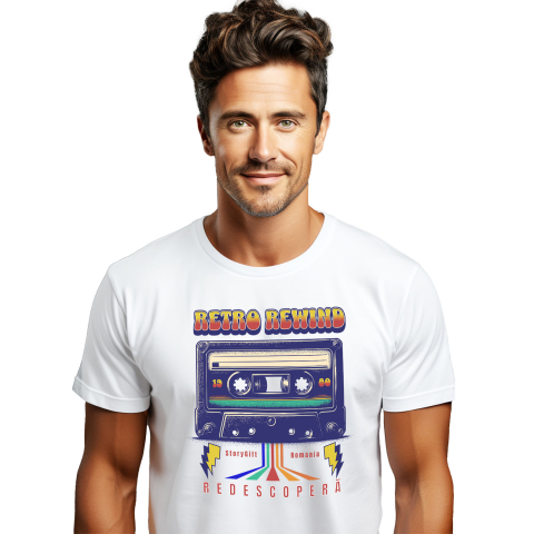 Retro - Tricou Femei, Barbati, Copii, Fata, Baiat, Unisex Personalizat Casetă Audio Colorată 1980 - Retro Rewind Disco Vintaj Cadou Personalizat