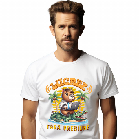 Tricou Femei, Barbati, Copii, Fata, Baiat, Unisex Personalizat "Castor Haios Costum cu Cravată și Laptop - Produse Personalizate pentru Munca de Acasă"