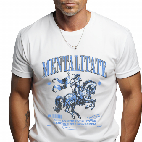 Tricou Femei, Barbati, Copii, Fata, Baiat, Unisex Personalizat Cavaler cu steag și armăsar – Portret personalizat cu mentalitate motivantă