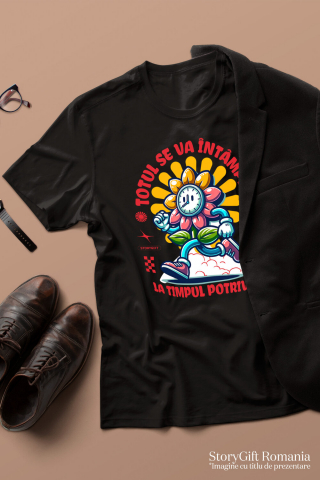 Tricou Femei, Barbati, Copii, Fata, Baiat, Unisex Personalizat „Totul se va întâmpla la momentul potrivit” - Ceas Floarea Soarelui Personalizat | Cadou Inspirational pentru Familie și Prieteni [2]