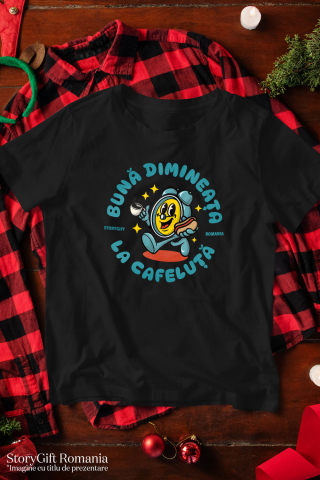 Tricou Femei, Barbati, Copii, Fata, Baiat, Unisex Personalizat Ceas Mecanica „Buna Dimineața” – Cadou Personalizat Cu Cafea și Hot-Dog | Dimineața Perfectă [2]