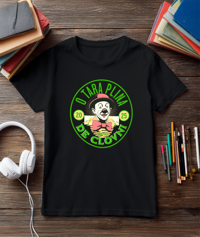 Tricou Femei, Barbati, Copii, Fata, Baiat, Unisex Personalizat Cerc Stil Monedă cu Clovn cu Papion și Pălărie Roșie - Cadou Amuzant Personalizat „O Țară Plină de Clovni” [2]