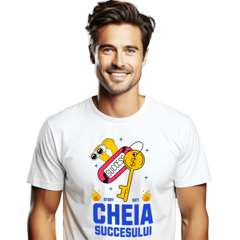 Citate - Tricou Femei, Barbati, Copii, Fata, Baiat, Unisex Personalizat Cheia Succesului – Cheie De Aur, Flăcări De Foc, Muncă Greu