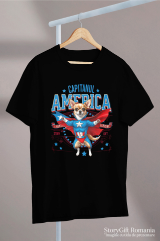 Tricou Femei, Barbati, Copii, Fata, Baiat, Unisex Personalizat Chihuahua în Costum Captain America cu Pelerină - Cadou Personalizat pentru Copii și Iubitorii de Câini [2]