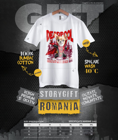 Tricou Femei, Barbati, Copii, Fata, Baiat, Unisex Personalizat Chihuahua în Costum Deadpool – Câine Supererou Adorabil și Personalizat [3]