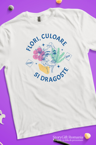 Tricou Femei, Barbati, Copii, Fata, Baiat, Unisex Personalizat Cadou Personalizat Flori Colorate și Iubire | Chip Feminin cu Mesaj Inspirațional [2]