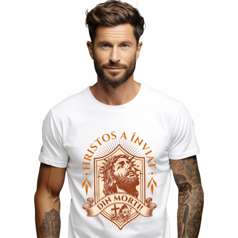 PASTE - Tricou Femei, Barbati, Copii, Fata, Baiat, Unisex Personalizat "Chipul lui Iisus Hristos - Hristos a Înviat, Cadou Religios de Paște"