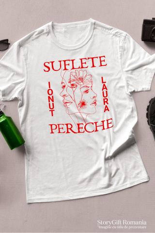 Tricou Femei, Barbati, Copii, Fata, Baiat, Unisex Personalizat „Suflete Pereche Laura Ionut - Cadou Personalizat cu Flori pentru Valentine's Day și Dragobete” [2]