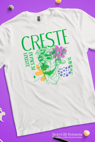 Tricou Femei, Barbati, Copii, Fata, Baiat, Unisex Personalizat Chip Uman cu Flori Colorate - Mesaj „Crește în Pace și Liniște, Dragoste” - Cadou Personalizat [2]
