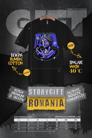 Tricou Femei, Barbati, Copii, Fata, Baiat, Unisex Personalizat Chip Uman Statuie Grecească cu Telefon și Robot - „Haios, Mai Lasa Telefonul” - Cadou Personalizat [3]