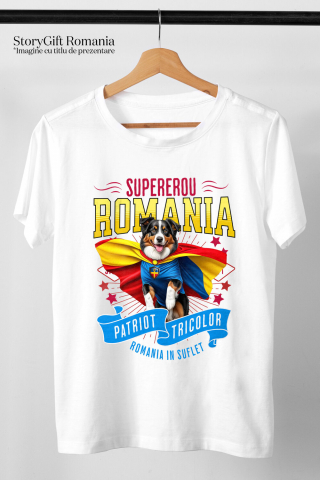 Tricou Femei, Barbati, Copii, Fata, Baiat, Unisex Personalizat Ciobănesc Australian în Costum de Căpitan România – Cadou Personalizat pentru Iubitorii de Câini [2]