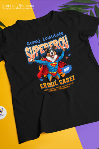 Tricou Femei, Barbati, Copii, Fata, Baiat, Unisex Personalizat Ciobănesc Australian în Costum de Superman – Produse Personalizate pentru Copii și Familie [2]