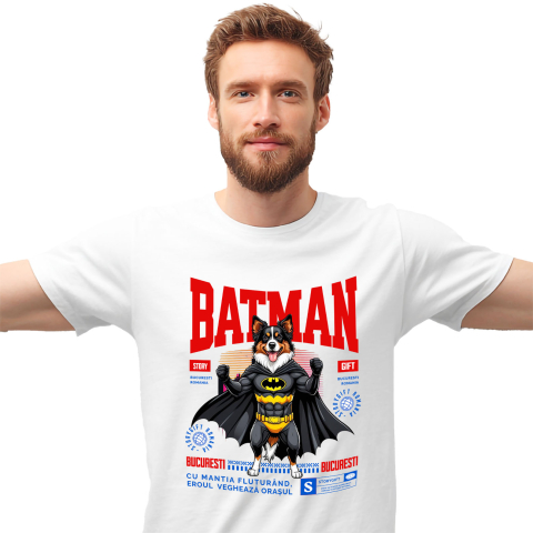 SuperEroi si Personaje TV - Tricou Femei, Barbati, Copii, Fata, Baiat, Unisex Personalizat Ciobănesc Australian în Costum de Batman – Câine Supererou pentru Copii și Iubitorii de Animale