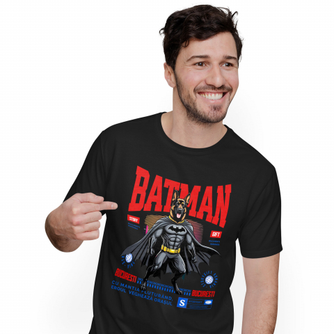 Tricou Femei, Barbati, Copii, Fata, Baiat, Unisex Personalizat Ciobănesc German În Costum de Batman – Câine Supererou pentru Familie și Copii