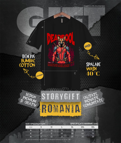 Tricou Femei, Barbati, Copii, Fata, Baiat, Unisex Personalizat Ciobănesc German în Costum Deadpool - Cadou Personalizat pentru Copii și Familie [3]