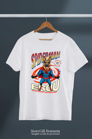 Tricou Femei, Barbati, Copii, Fata, Baiat, Unisex Personalizat Ciobănesc German în Costum Spider-Man cu Pelerină - Cadou Personalizat pentru Iubitorii de Câini și Copii [2]