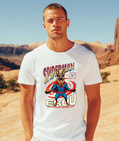 Tricou Femei, Barbati, Copii, Fata, Baiat, Unisex Personalizat Ciobănesc German în Costum Spider-Man cu Pelerină - Cadou Personalizat pentru Iubitorii de Câini și Copii [1]