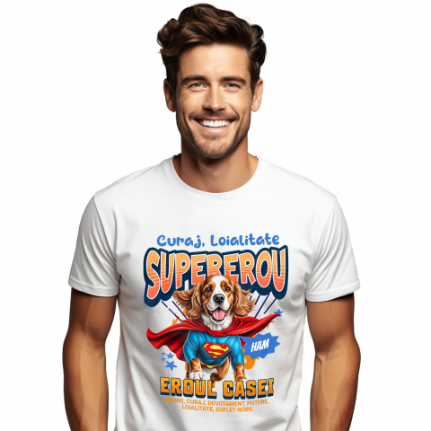 Tricou Femei, Barbati, Copii, Fata, Baiat, Unisex Personalizat Cocker Spaniel în Costum de Superman – Produse Personalizate pentru Copii și Familie