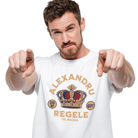 Familie - Tricou Femei, Barbati, Copii, Fata, Baiat, Unisex Personalizat „Coroană de Rege Personalizată - Alexandru Cel Mai Bun Rege Domnitor Cadou Regal”