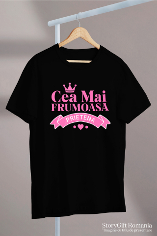 Tricou Femei, Barbati, Copii, Fata, Baiat, Unisex Personalizat "Coroana Regală de Prințesă cu Inimioare Roz – Mesaj Personalizat ‘Cea Mai Frumoasă Prietenie’" [2]