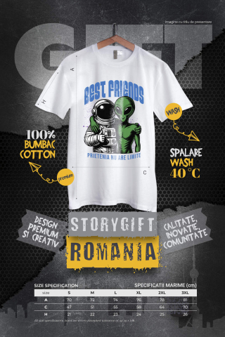 Tricou Femei, Barbati, Copii, Fata, Baiat, Unisex Personalizat "Costum Astronaut Extraterestru Verde - Cei Mai Buni Prieteni Fără Limite în Galaxie" [3]