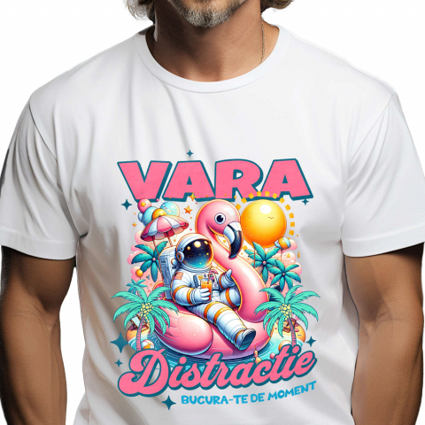 PLAJA - Tricou Femei, Barbati, Copii, Fata, Baiat, Unisex Personalizat Costum Astronaut La Plaja Colac Pasăre Flamingo – Cadouri Personalizate Pentru Familie, Copii și Tati