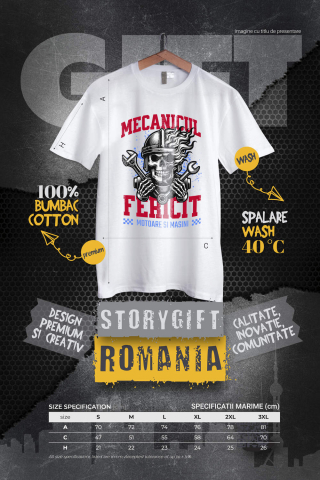 Tricou Femei, Barbati, Copii, Fata, Baiat, Unisex Personalizat Craniu cu Cască și Flăcări – Mecanicul Fericit, Pasiune pentru Motociclete [3]