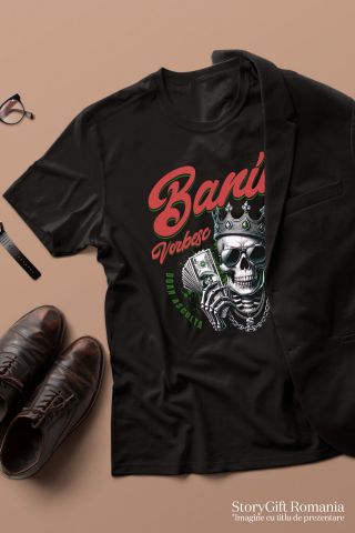 Tricou Femei, Barbati, Copii, Fata, Baiat, Unisex Personalizat Craniu cu Coroană și Dolari – Design Badass Personalizat pentru Cadouri [2]