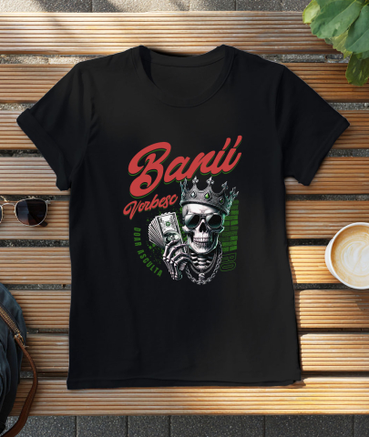 Tricou Femei, Barbati, Copii, Fata, Baiat, Unisex Personalizat Craniu cu Coroană și Dolari – Design Badass Personalizat pentru Cadouri [2]