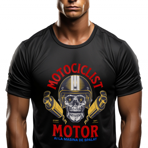 Tricou Femei, Barbati, Copii, Fata, Baiat, Unisex Personalizat Craniu Uman cu Cască și Fulgere – Design Unic pentru Motocicliști