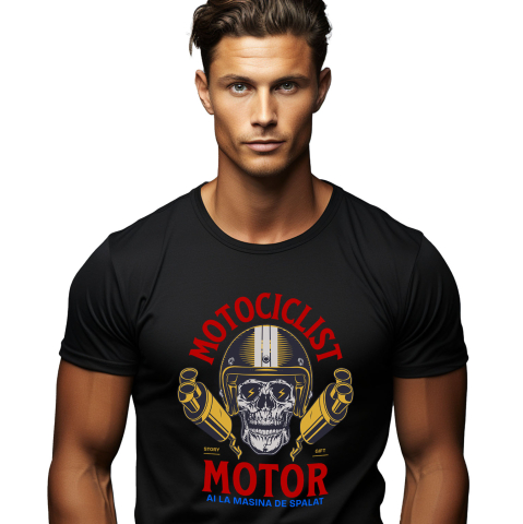 Motociclete - Tricou Femei, Barbati, Copii, Fata, Baiat, Unisex Personalizat Craniu Uman cu Cască și Fulgere – Design Unic pentru Motocicliști