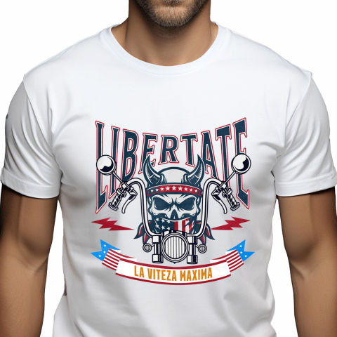 Tricou Femei, Barbati, Copii, Fata, Baiat, Unisex Personalizat Tricouri Personalizate Moto - Craniu Biker Cu Coarne & Stil Rebel