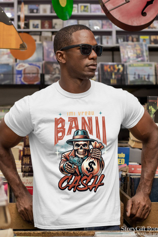 Tricou Femei, Barbati, Copii, Fata, Baiat, Unisex Personalizat Craniu Mafiot cu Bani și Armă – Design Badass Personalizat [1]