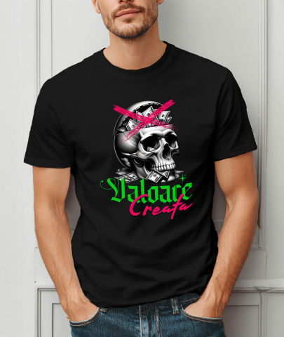 Tricou Femei, Barbati, Copii, Fata, Baiat, Unisex Personalizat Craniu Uman cu Bancnote – „Valoare Creată” – Cadou Provocator pentru Familie, Tati, Copii, Prieteni [1]