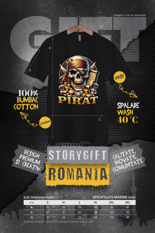 Tricou Femei, Barbati, Copii, Fata, Baiat, Unisex Personalizat Craniu Pirat cu Dinti de Aur, Bandana și Monede - Cadou pentru Iubitorii de Pirati [3]