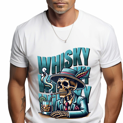 Tricou Femei, Barbati, Copii, Fata, Baiat, Unisex Personalizat „Craniu Mafiot Personalizat - Decor cu Schelete la Masă cu Palarie și Tigara”