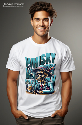 Tricou Femei, Barbati, Copii, Fata, Baiat, Unisex Personalizat „Craniu Mafiot Personalizat - Decor cu Schelete la Masă cu Palarie și Tigara” [1]