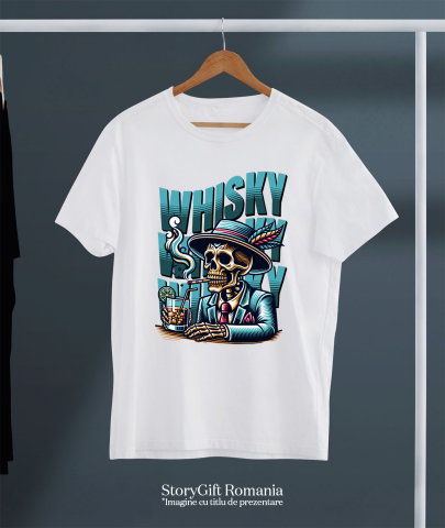 Tricou Femei, Barbati, Copii, Fata, Baiat, Unisex Personalizat „Craniu Mafiot Personalizat - Decor cu Schelete la Masă cu Palarie și Tigara” [2]