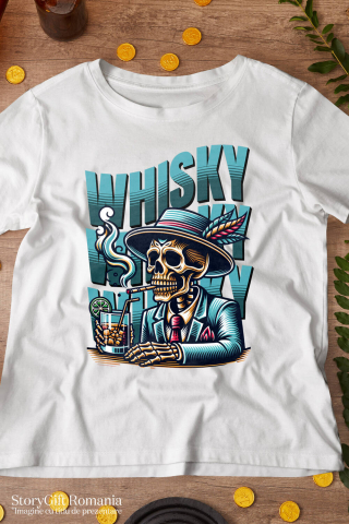 Tricou Femei, Barbati, Copii, Fata, Baiat, Unisex Personalizat „Craniu Mafiot Personalizat - Decor cu Schelete la Masă cu Palarie și Tigara” [2]