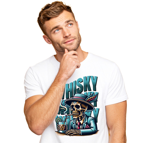 Tricou Femei, Barbati, Copii, Fata, Baiat, Unisex Personalizat „Craniu Mafiot Personalizat - Decor cu Schelete la Masă cu Palarie și Tigara”