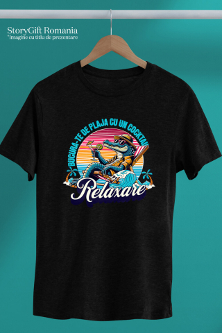 Tricou Femei, Barbati, Copii, Fata, Baiat, Unisex Personalizat "Produse personalizate pentru vacanță – Crocodil cu pălărie și ochelari de soare pe plajă cu cocktail" [2]