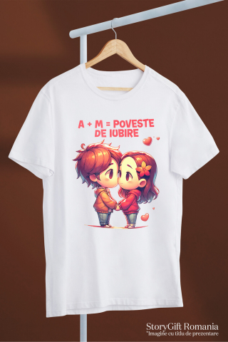 Tricou Femei, Barbati, Copii, Fata, Baiat, Unisex Personalizat Cadou Personalizat Cuplu Iubire cu Text „A+M= Poveste de Iubire” pentru Valentine's Day [2]