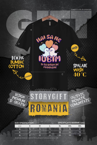Tricou Femei, Barbati, Copii, Fata, Baiat, Unisex Personalizat Cuplu Fantome Fericit cu Mesajul „Hai Să Ne Iubim Și Să Uităm De Probleme” | Cadou Personalizat Halloween [3]